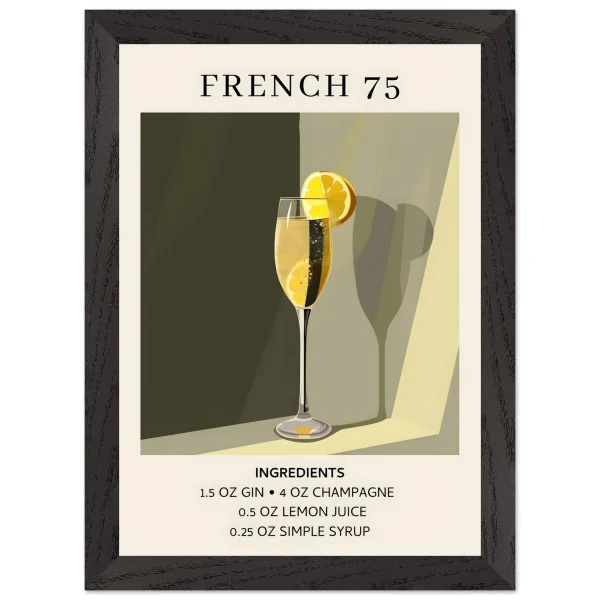 Artfulprints Poster met Lijst French 75 cocktail - Ingrediënten - A4 21x29.7 cm - Groen - 51Dnspod | Smaakvolle damp – Verzendkosten vrij vanaf 40€