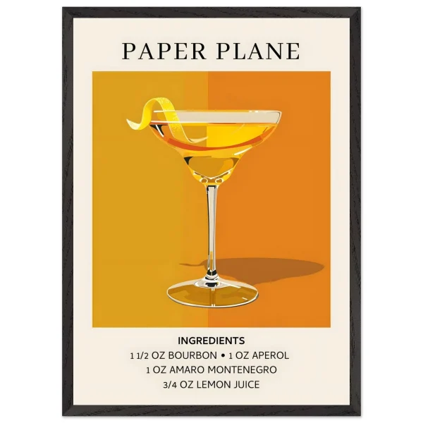 Artfulprints Poster met Lijst Paper Plane cocktail - Ingredients - 50x70 cm - Oranje - 51Dnspod | Smaakvolle damp – Verzendkosten vrij vanaf 40€