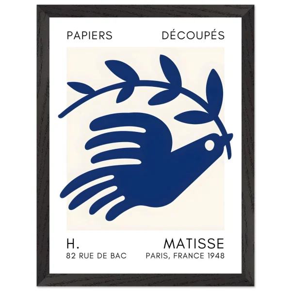 Artfulprints Poster met Lijst Matisse – Peace dove navy blue II - 30x40 cm - Blauw - 51Dnspod | Smaakvolle damp – Verzendkosten vrij vanaf 40€
