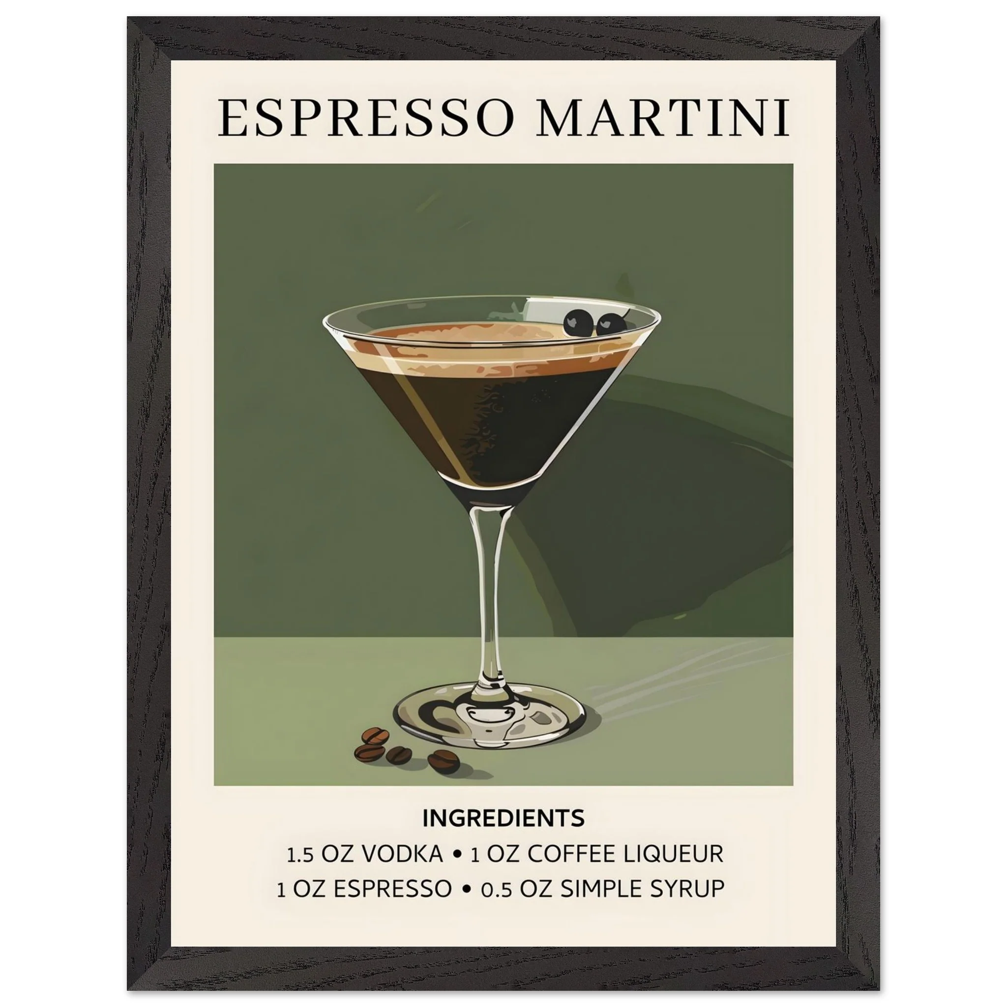 Artfulprints Poster met Lijst Espresso Martini cocktail - Ingrediënten - 30x40 cm - Donkergroen - 51Dnspod | Smaakvolle damp – Verzendkosten vrij vanaf 40€ Artfulprints Poster met Lijst Espresso Martini cocktail - Ingrediënten - 30x40 cm - Donkergroen - 51Dnspod | Smaakvolle damp – Verzendkosten vrij vanaf 40€