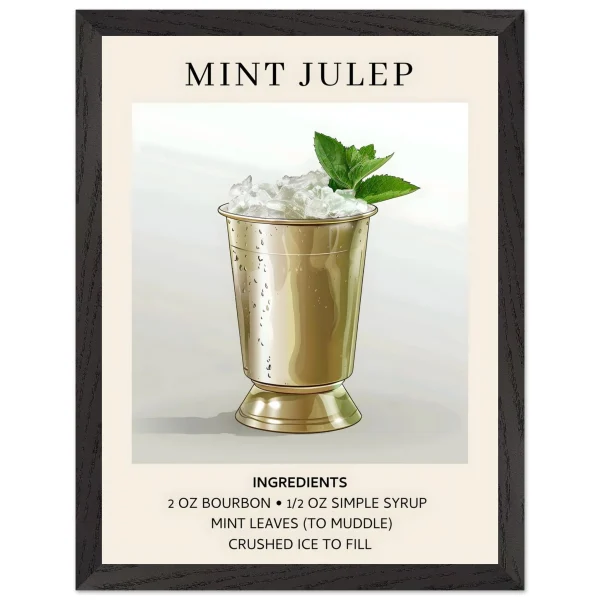 Artfulprints Poster met Lijst Mint Julep cocktail - Ingredients - 30x40 cm - Grijs - 51Dnspod | Smaakvolle damp – Verzendkosten vrij vanaf 40€