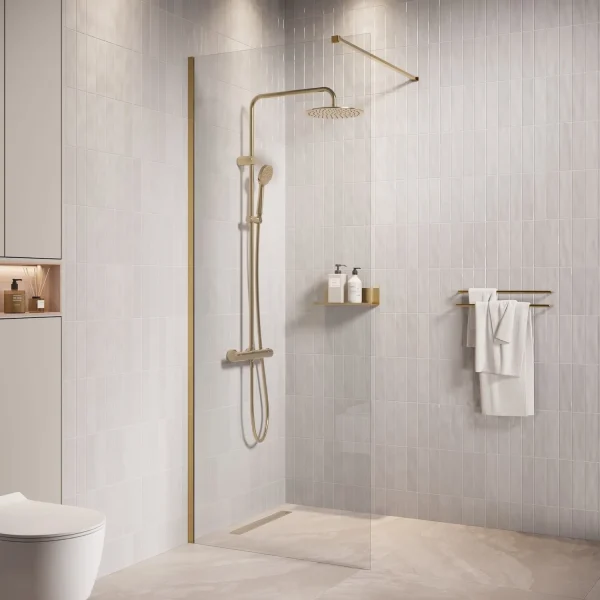 Badplaats Douchewand Florida 90 x 200 cm – Goud – Inloopdouche 8 mm Veiligheidsglas - 51Dnspod | Smaakvolle damp – Verzendkosten vrij vanaf 40€