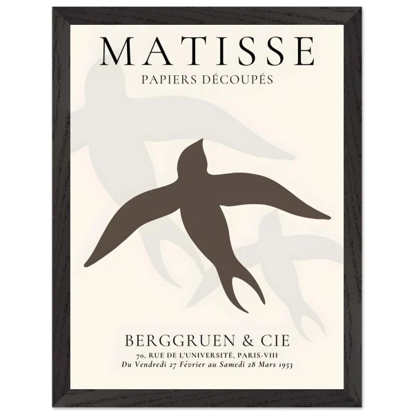 Artfulprints Poster met Lijst Matisse - Birds silhouettes - 30x40 cm - Bruin - 51Dnspod | Smaakvolle damp – Verzendkosten vrij vanaf 40€