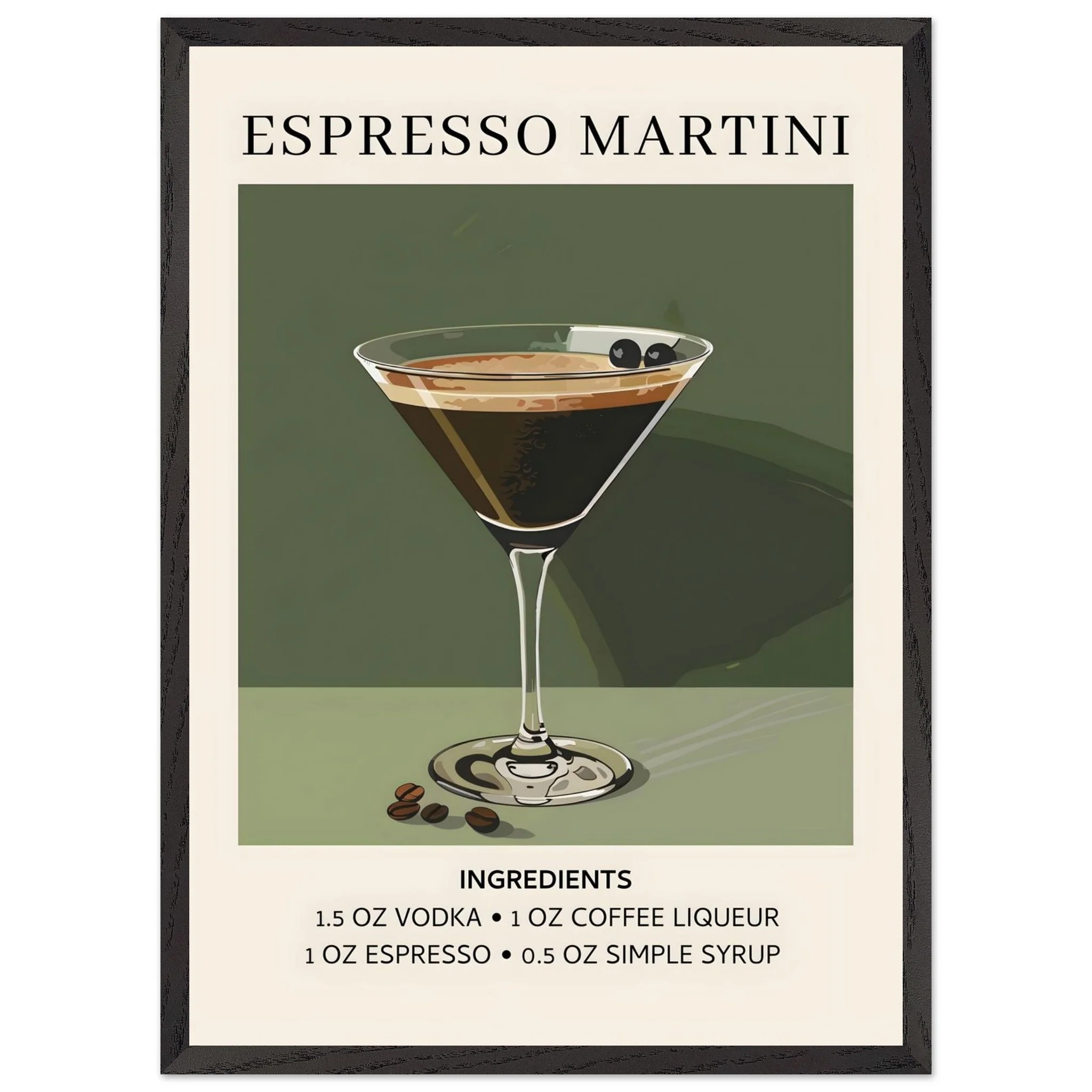 Artfulprints Poster met Lijst Espresso Martini cocktail - Ingrediënten - 50x70 cm - Donkergroen - 51Dnspod | Smaakvolle damp – Verzendkosten vrij vanaf 40€ Artfulprints Poster met Lijst Espresso Martini cocktail - Ingrediënten - 50x70 cm - Donkergroen - 51Dnspod | Smaakvolle damp – Verzendkosten vrij vanaf 40€