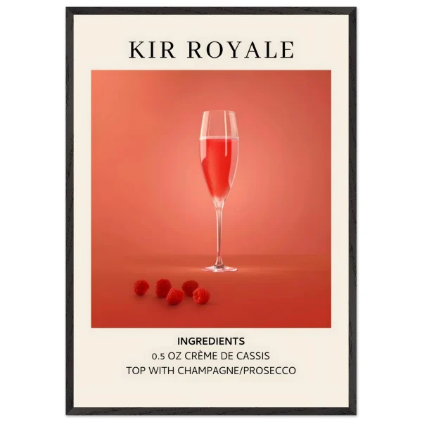 Artfulprints Poster met Lijst Kir Royale cocktail - Ingrediënten - 70x100 cm - Rood - 51Dnspod | Smaakvolle damp – Verzendkosten vrij vanaf 40€
