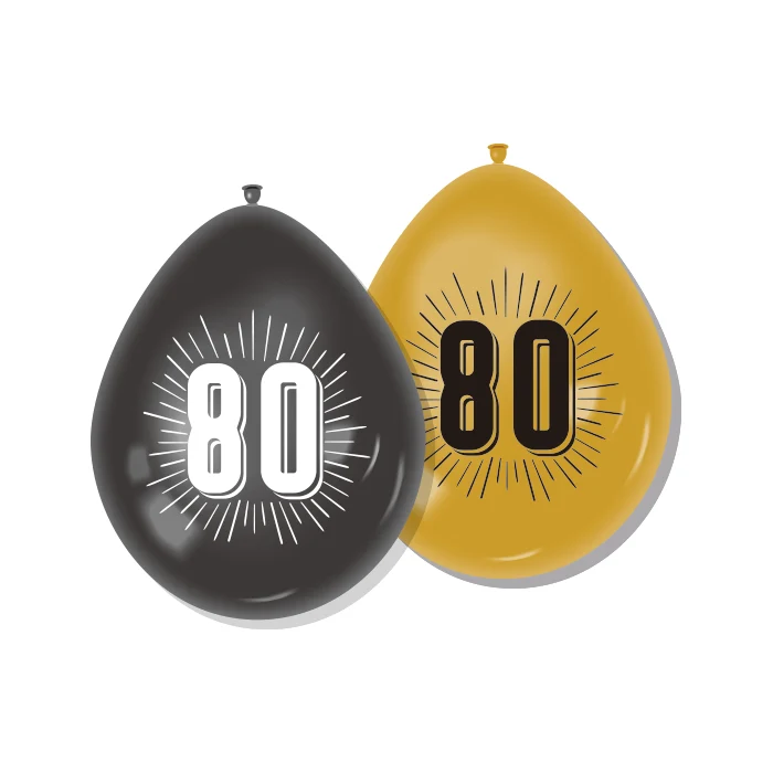 Ballonnen 80 zwart/goud 30 cm - 8 stuks - 51Dnspod | Smaakvolle damp – Verzendkosten vrij vanaf 40€ Ballonnen 80 zwart/goud 30 cm - 8 stuks - 51Dnspod | Smaakvolle damp – Verzendkosten vrij vanaf 40€
