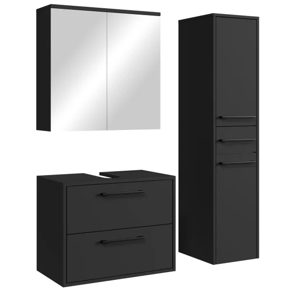 Badplaats Wastafelkast Set Florence 60 x 35 cm – Mat Zwart – Badmeubel met Spiegelkast en Kolomkast - 51Dnspod | Smaakvolle damp – Verzendkosten vrij vanaf 40€