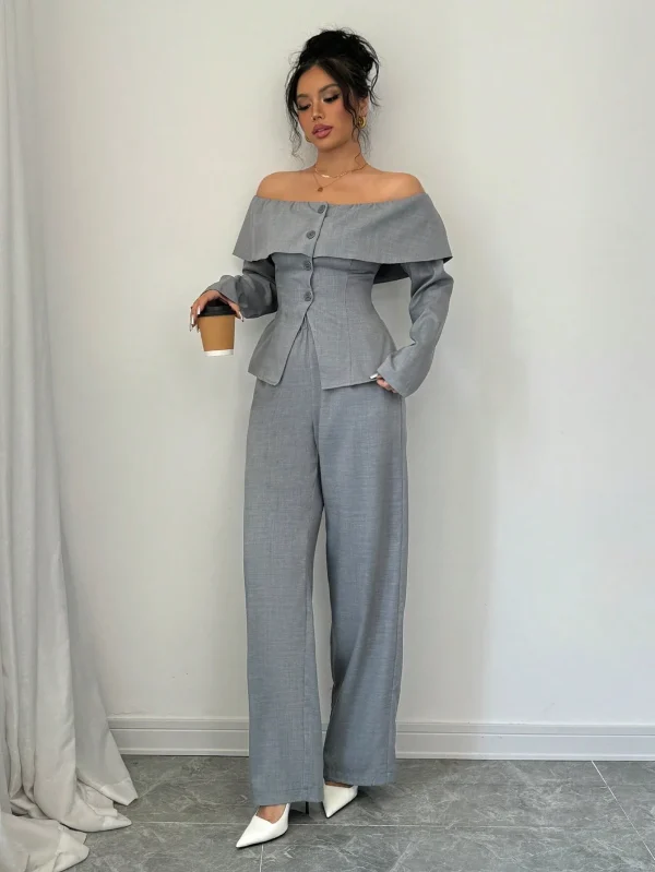 Chique Grijze 2-delige Outfit | Dames Outfit | Moderne Zakelijke en Casual Dracht - 51Dnspod | Smaakvolle damp – Verzendkosten vrij vanaf 40€