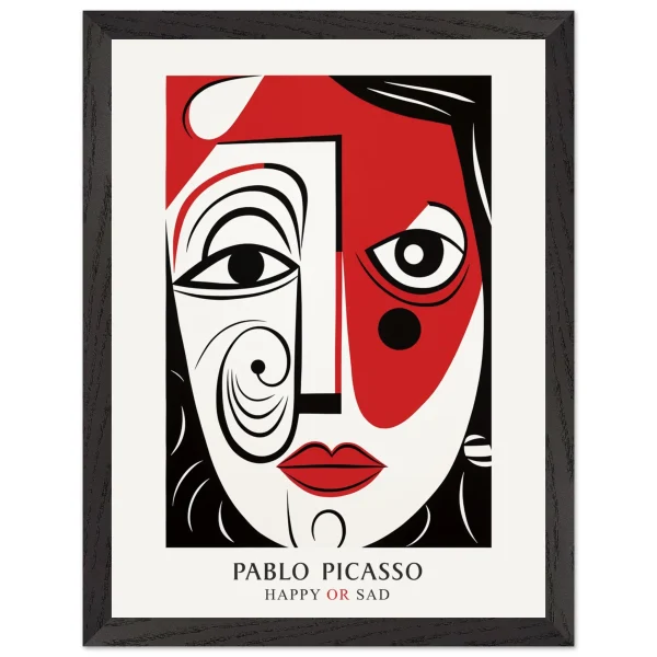Artfulprints Poster met Lijst Pablo Picasso - Happy or sad - 30x40 cm - Rood - 51Dnspod | Smaakvolle damp – Verzendkosten vrij vanaf 40€