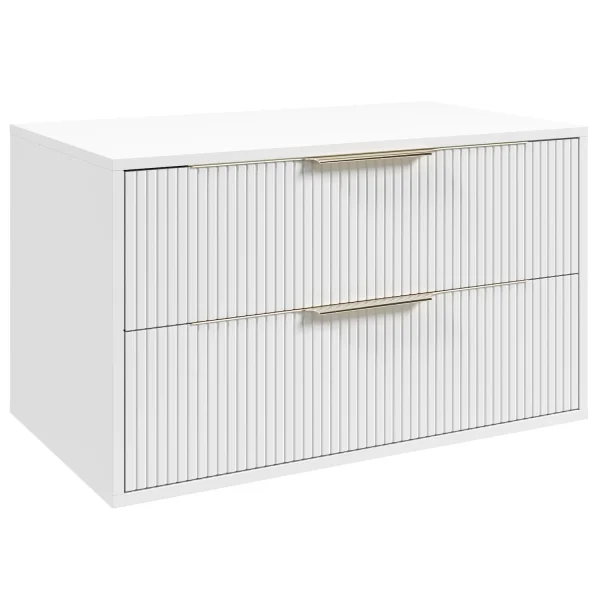 Badplaats Wastafelkast Rimini 80 cm – Mat Wit – Hangend Badmeubel met 2 Lades en Gouden Handgrepen - 51Dnspod | Smaakvolle damp – Verzendkosten vrij vanaf 40€
