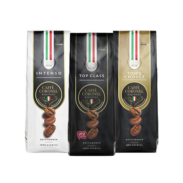 Caffè Coronel Koffiepakket Italiaanse koffiebonen 3kg - 51Dnspod | Smaakvolle damp – Verzendkosten vrij vanaf 40€ Caffè Coronel Koffiepakket Italiaanse koffiebonen 3kg - 51Dnspod | Smaakvolle damp – Verzendkosten vrij vanaf 40€