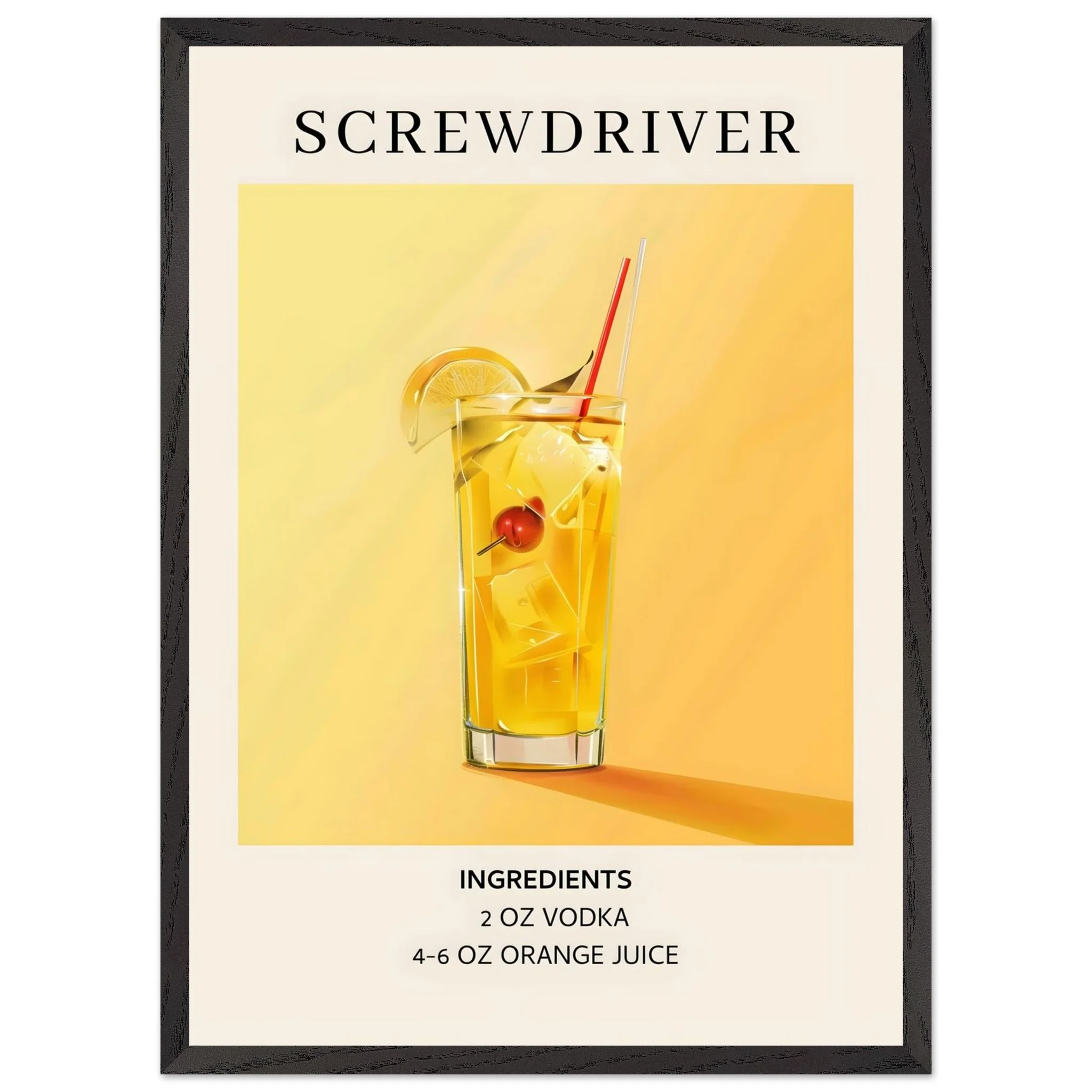 Artfulprints Poster met Lijst Screwdriver cocktail - Ingrediënten - 50x70 cm - Geel - 51Dnspod | Smaakvolle damp – Verzendkosten vrij vanaf 40€ Artfulprints Poster met Lijst Screwdriver cocktail - Ingrediënten - 50x70 cm - Geel - 51Dnspod | Smaakvolle damp – Verzendkosten vrij vanaf 40€
