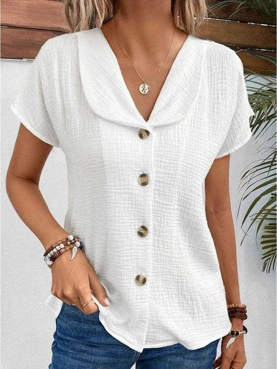 Blouse - Elegant - Knoopsluiting, Korte Mouwen - Perfect voor Zomerse Dagen - 51Dnspod | Smaakvolle damp – Verzendkosten vrij vanaf 40€ Blouse - Elegant - Knoopsluiting, Korte Mouwen - Perfect voor Zomerse Dagen - 51Dnspod | Smaakvolle damp – Verzendkosten vrij vanaf 40€