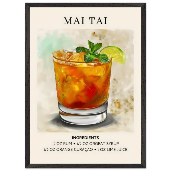 Artfulprints Poster met Lijst Mai Tai Cocktail - Ingrediënten - 50x70 cm - Meerkleurig - 51Dnspod | Smaakvolle damp – Verzendkosten vrij vanaf 40€