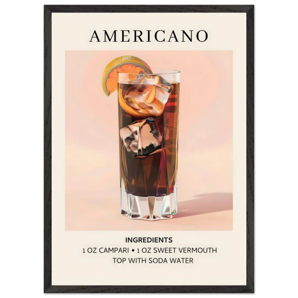 Artfulprints Poster met Lijst Americano cocktail - Ingrediënten - 50x70 cm - Roze - 51Dnspod | Smaakvolle damp – Verzendkosten vrij vanaf 40€