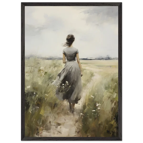Artfulprints Poster met Lijst Woman in flowerfield - 50x70 cm - Groen - 51Dnspod | Smaakvolle damp – Verzendkosten vrij vanaf 40€