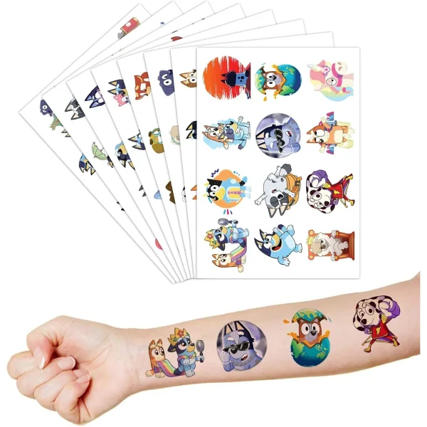 Bluey Themafeest Tijdelijke Tattoos - 8 Vellen, 96 Stuks Cartoonstijl Tattoos voor Kinderen - Veilig en Leuk voor Verjaardagen, Schoolbeloningen en Feestdecoratie - 51Dnspod | Smaakvolle damp
