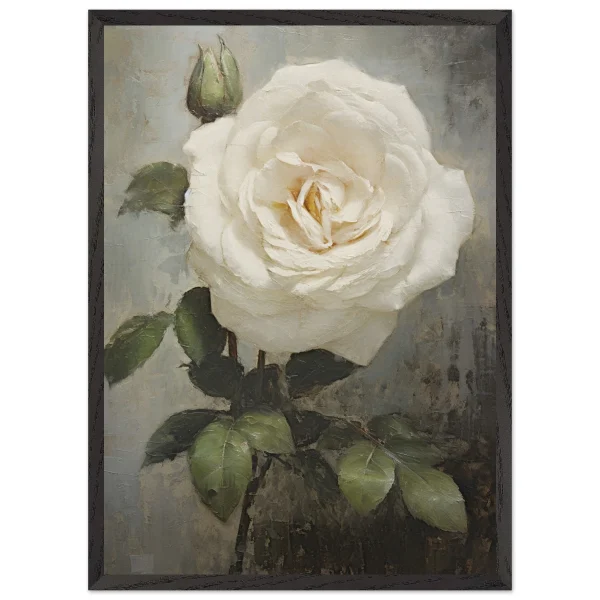 Artfulprints Poster met Lijst White rose - 50x70 cm - Wit - 51Dnspod | Smaakvolle damp – Verzendkosten vrij vanaf 40€