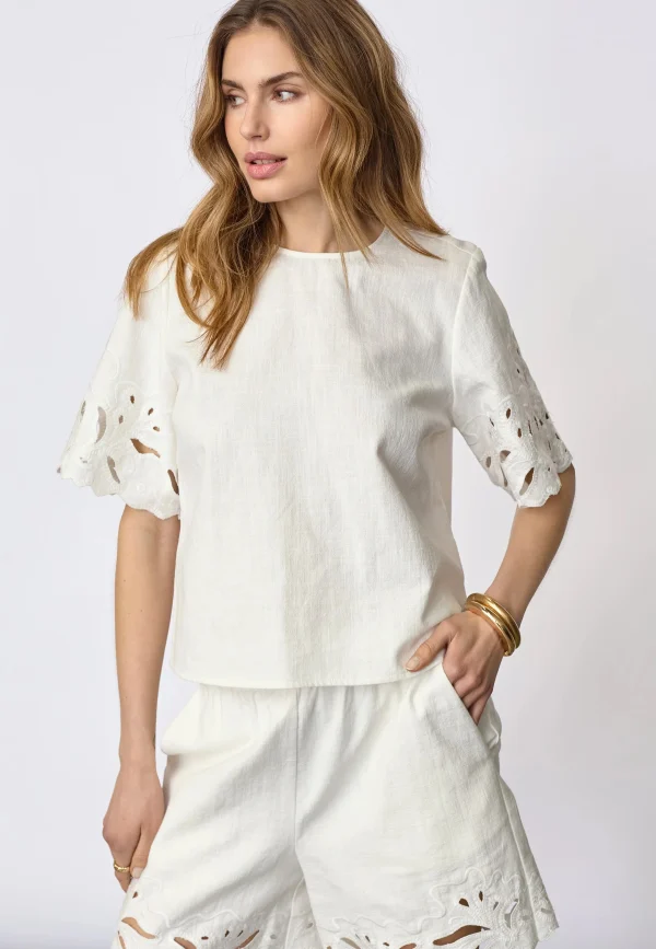 Co'couture LitaCC Linen Emb SS Blouse White 45157 - 51Dnspod | Smaakvolle damp – Verzendkosten vrij vanaf 40€